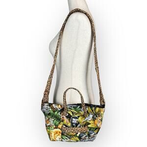 Vintage Quilted Jungle Animal Print Mini Tote Shoulder Crossbody Bag